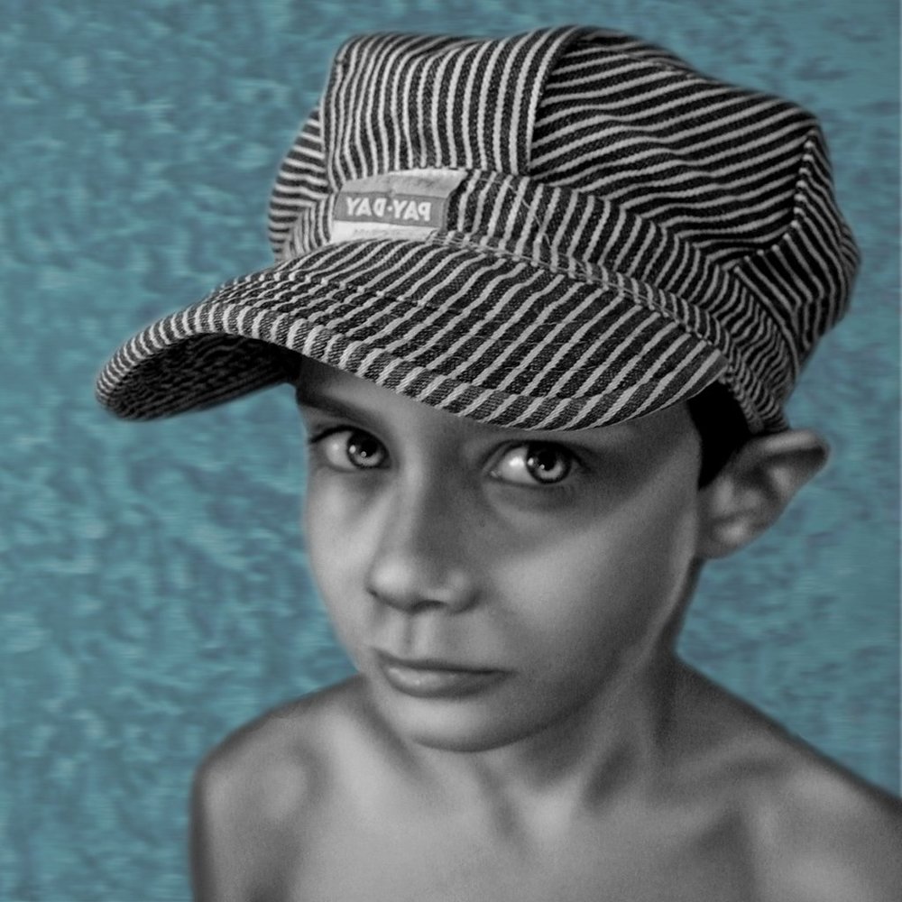 "Ethan Train Engineer with Color Background"